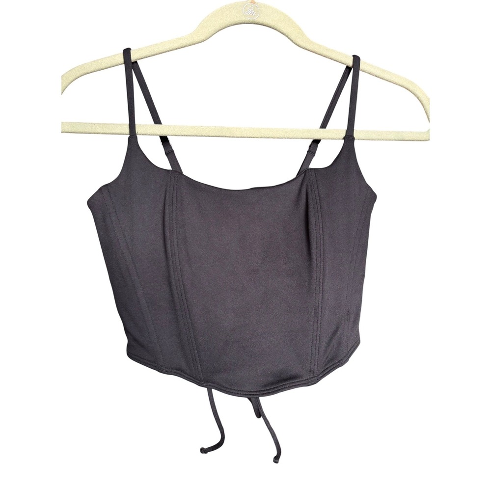 NWT Gilly Hicks Corset Crop Top Womens Medium Black New Lace Up Back Strappy